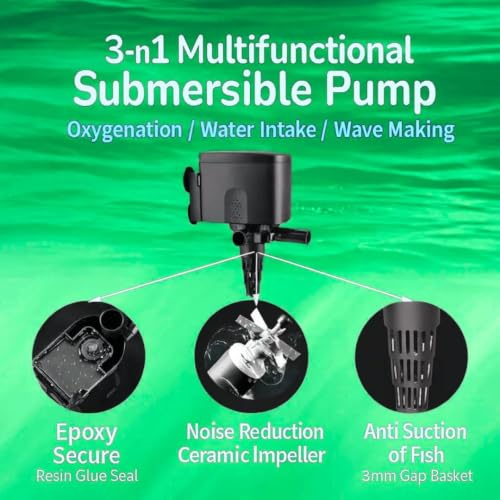 Image of VAYINATO AWP882, 50% Energy Saving 3-in-1 Multifunction Submersible Pump Power Head for Aquarium Fish Tank | High Flow Water Circulation | Ideal for Top Filters (20Watts | 1400L /Hr | 1.2M H)