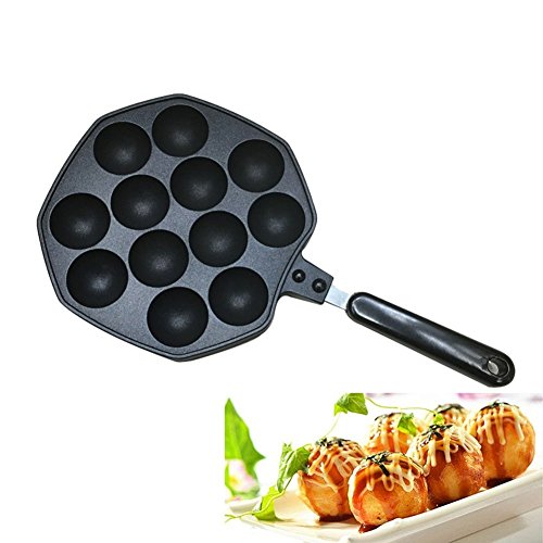 Takoyaki Pan, Keeper Nonstick Cast Aluminum Alloy Baking Tray Pan Aebleskiver Takoyaki Maker, 12 Holes