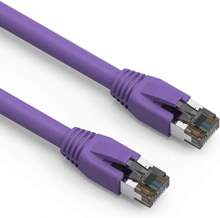 SF Cable 50ft Cat 8 Shielded (S/FTP) Network Ethernet Booted Cable, RJ45 Plug, 4-Pair 24AWG Stranded Pure Copper, Upto 2GHz Bandwidth - Purple