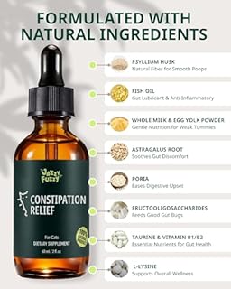 Jazzy Fuzzy Cat Constipation Relief Liquid Drops, Stool Softener & Gentle Laxative for Cats, Supports Digestive Health, Natural Herbal Supplement with Chicken Flavor, 60 ml / 2 fl oz
