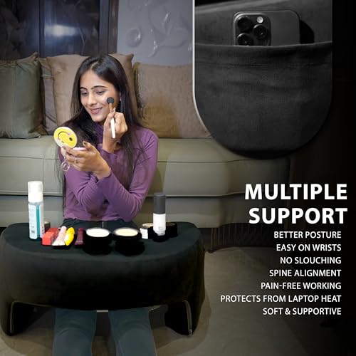 Image of LapDesk Pillow for Bed | Soft Foam Laptop Table with Flat Top & Storage Pocket | Portable Lap Table for Bed Study, Office Work & Online Classes | Comfortable Laptop Stand for Home (Black)