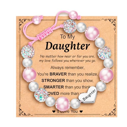 Image of Granddaughter Daughter Gifts -Heart Natural Stone Beaded Bracelet for Girls, Valentines Birthday Gifts for Girls Daughter Granddaughter