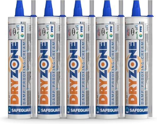 Dryzone Horizontalsperre Injektionscreme 5 x 310 ml - Gegen Feuchte Wände und Aufsteigende Feuchtigkeit - WTA Zertifiziert Feuchtigkeitssperre fürs Mauerwerk auch für Kellerwände