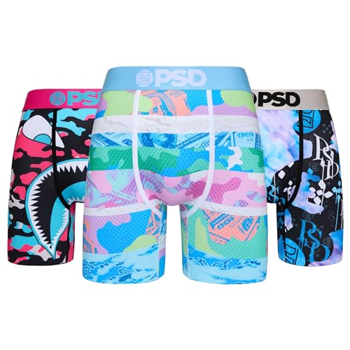 PSD Underwear Men's Camo Drip Boxer Brief 3 Pack, Multi, XL