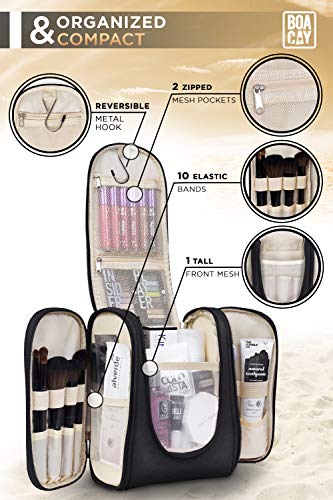 Premium Hanging Travel Toiletry Bag for Women and Men, Hygiene Bag, Bathroom and Shower Organizer Kit with Elastic Band Holders for Toiletries, Cosmetics, Makeup, Brushes