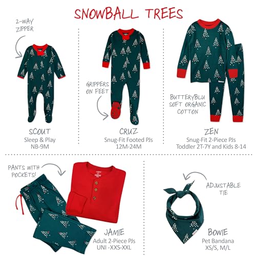 Image of Butterblu Family Jammies Matching Holiday Christmas Pajama Sets | GOTS Certified Organic Cotton for Baby, Toddler, Kids, Adults, and Pets, with Pockets, Perfect for Family Photos