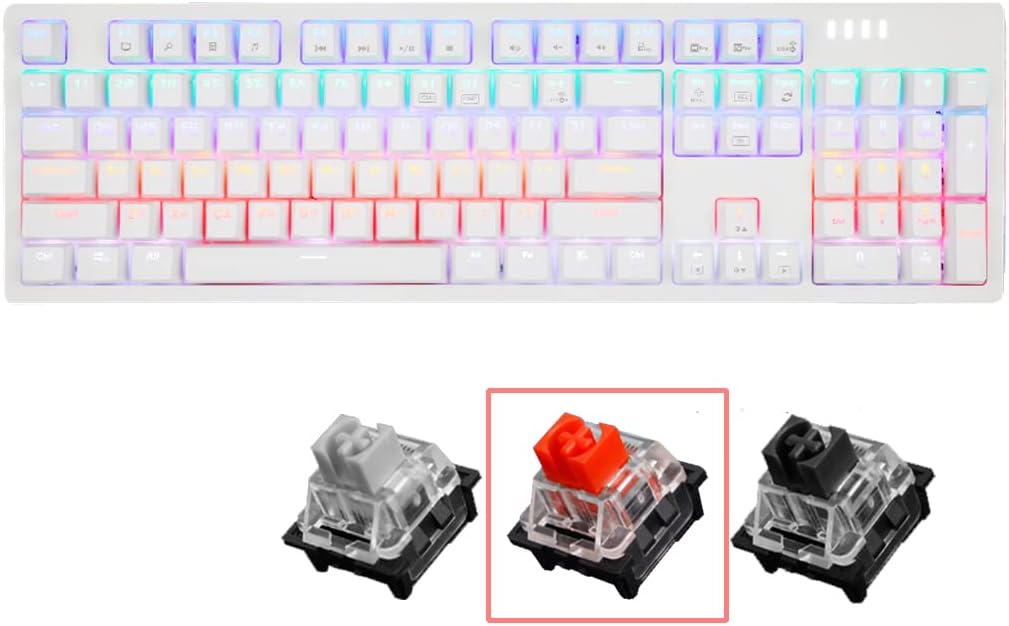 ABKO K515 RGB Gaming Quick Swap Switch Mechanical Keyboard (English/Korean Keycaps) (White, Blue Switch)