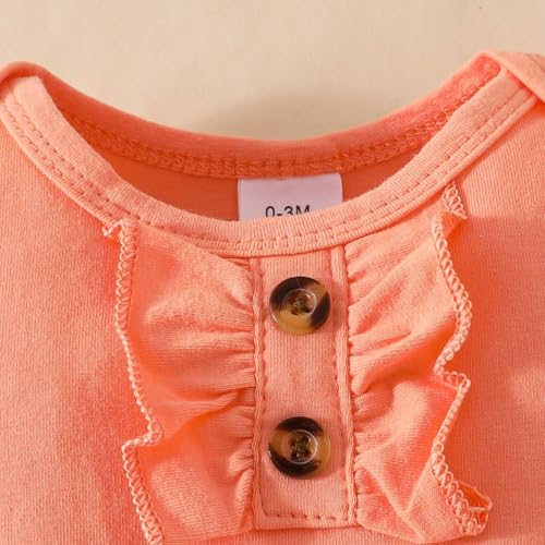 Eqenkely Ensemble Bébé Fille Manches Courtes Haut à Volants Tops + Elegante Mini Imprimé Floral Jupe + Bandeau 3 Pièces Robe Été Vêtements Tenues Orange 9-12 Mois – vue 4