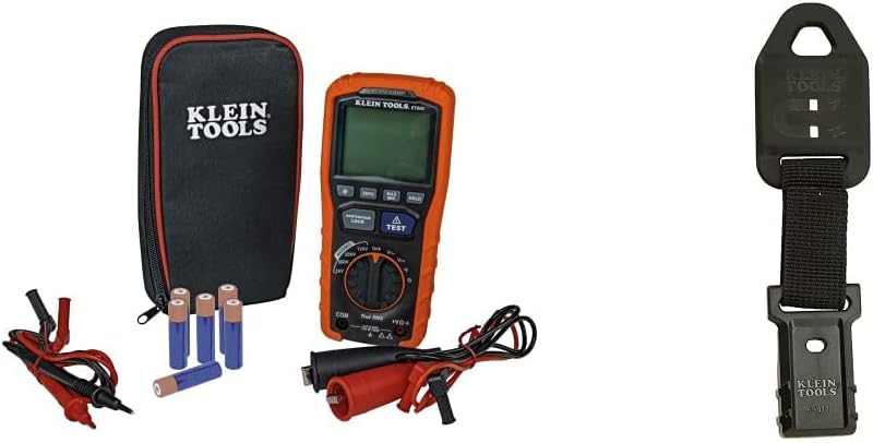 Klein Tools ET600 Multimeter, Megohmmeter Insulation Tester, 4000 Ohms Resistance, 125V/250V/500V/1000V, Auto-Ranging TRMS Multimeter & 69417 Rare-Earth Magnetic Hanger, with Strap