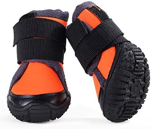 Hdwk&Hped Waterproof Small Dog Boots Durable Dog Hiking Shoes for All Seasons, with Rugged Anti-Slip Sole Cosy Fabric Orange #50, 4-Pack