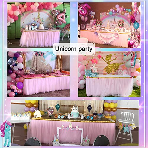 Hb Hbb Magic Pink Table Skirt Tulle Tutu Table Skirt For Rectangle Tables 6Ft Girl Birthday Party Baby Shower Unicorn Decorations #TOP3