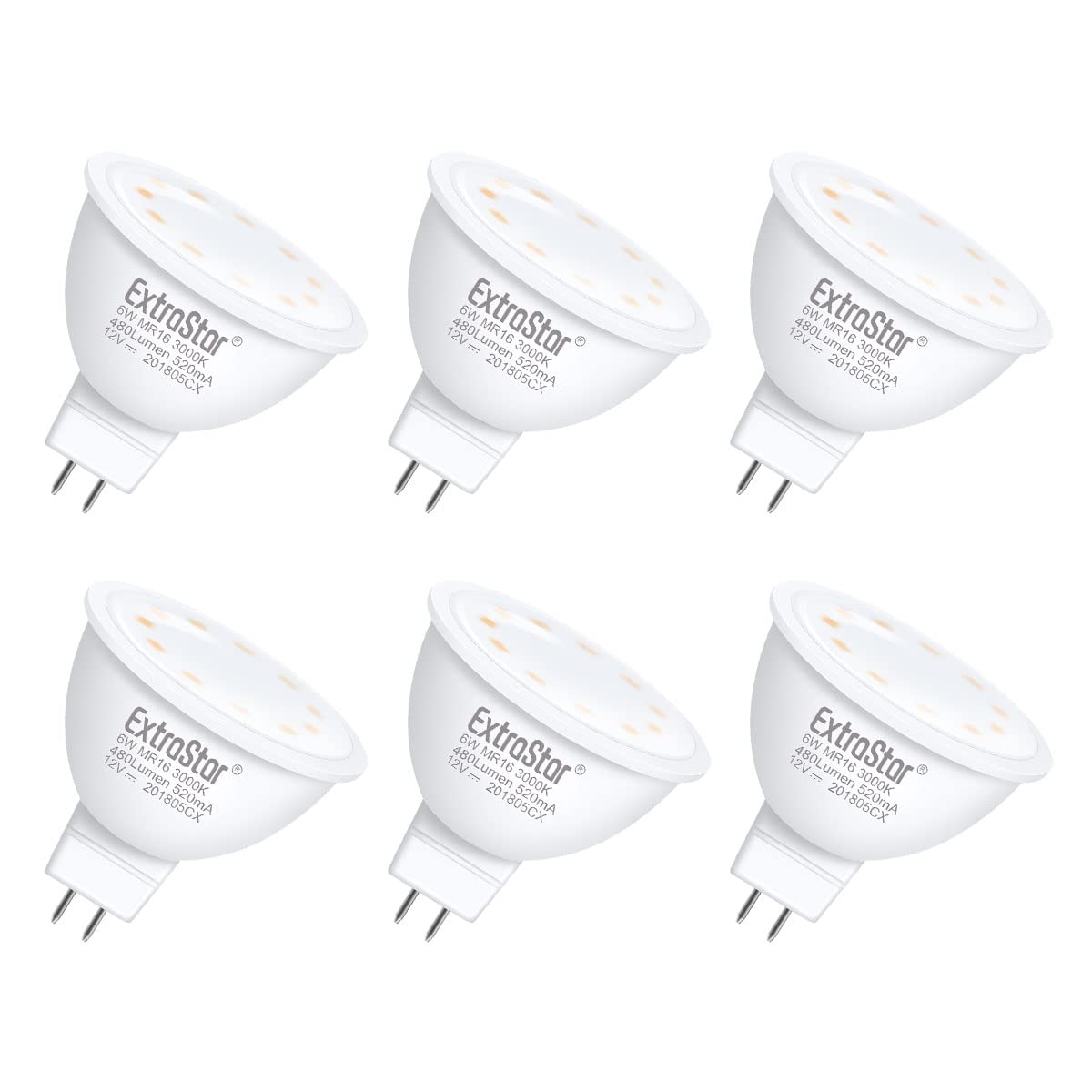wowatt 6 W GU5.3 LED Bulb Warm White 2800K Equivalent 40W MR16 Halogen Spotlights GU 5.3 AC/DC 12V Lamp 480 Lumens Flicker-Free 120° Wide Beam Non-Dimmable, Pack of 6