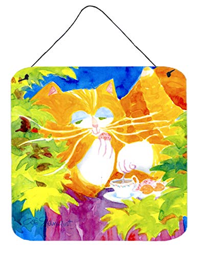 Caroline's Treasures 6101DS66 Cat Tea Time Wall or Door Hanging Prints Aluminum Metal Sign Kitchen Wall Bar Bathroom Plaque Home Decor, 6x6, Multicolor