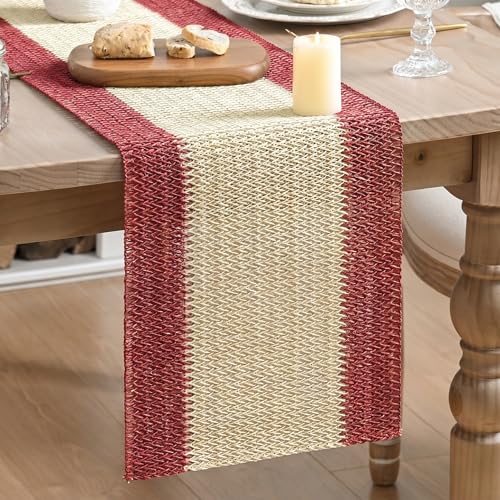 Artoid Mode Red Farmhouse Rustic Paper Braided Table Runner, Seasonal Christmas Woven Kitchen Dining Table Decoration for Home Party Decor 12x72 Inch by Artoid Mode - Used condition - US$13.91