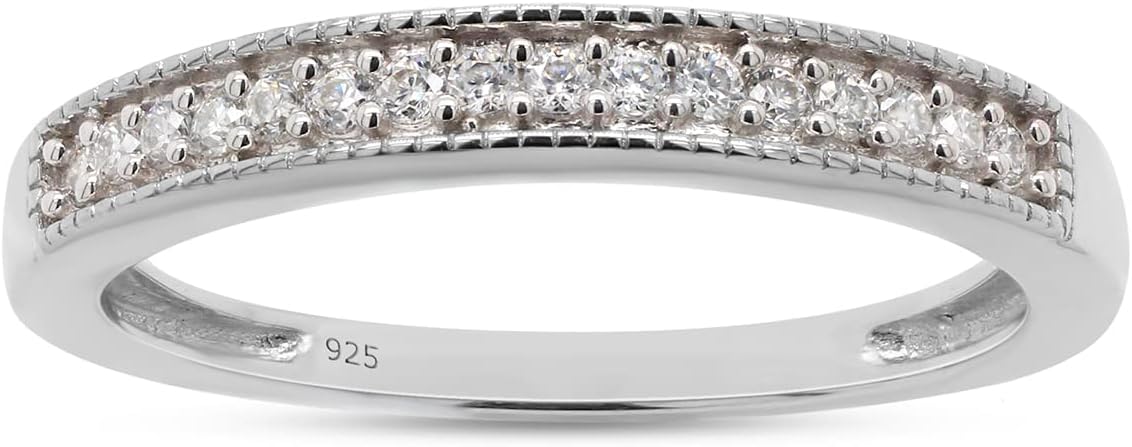 SAVEARTH DIAMONDS 1/10 ct. t.w Round Cut Lab Created Moissanite Diamond Half Eternity Stackable Band Ring For Women In 14K Gold Over Sterling Silver (VVS1 Clarity, 0.10 Cttw)