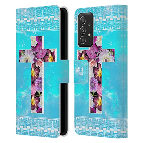 Étui Portefeuille pour Samsung Galaxy A53 5G Housse Antichoc Cuir Fleurs Papiers Croix