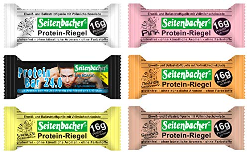 Seitenbacher Probierbox 6 Protein Riegel I 16g/60g = 27% 24g/70g = 34% Protein I glutenfrei I glycerinfrei I ( 5 x 60 g + 1 x 70 g )