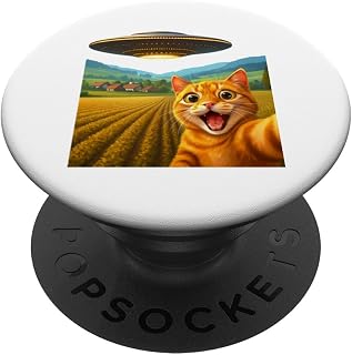 Colorful Cat UFO Alien Spaceship Selfie PopSockets Adhesive PopGrip