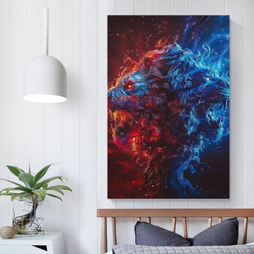 Impression sur toile lion artistique POLIUAWS pour déco de salon 60x90 cm