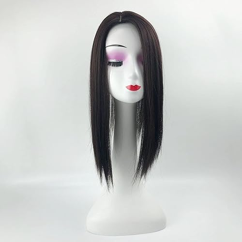 Miniatura 5 de Mezcla natural Snythetic Topper para mujeres pelo perdido parte derecha seda clip recto en postizo (2 # marrón oscuro)
