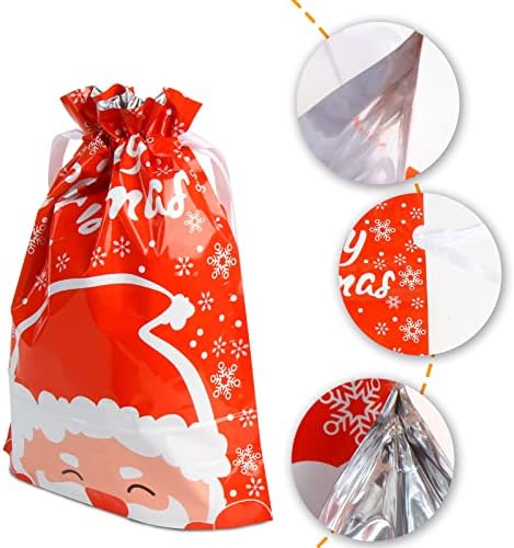 LOKIPA Christmas Drawstring Gift Bags, 30Pcs Assorted Sizes Christmas Foil Wrapping Bag for Xmas Holiday Presents Party Favor