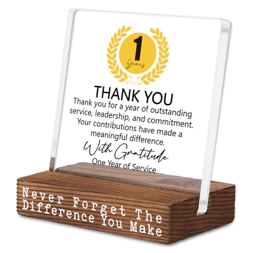 Appreciation 1 Year Anniversary Work Gift, Congratulations 1th of Service Outstanding Service Leadership Gifts for Coworker Colleague, Never Forget The Difference You Make Desk Recognition Decor KTD11