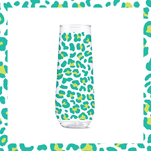 Tossware Pop 9Oz Flute Leopard Series, Set Of 6, Premium Quality, Recyclable, Unbreakable & Crystal Clear Plastic Printed Champagne Glasses #TOP5