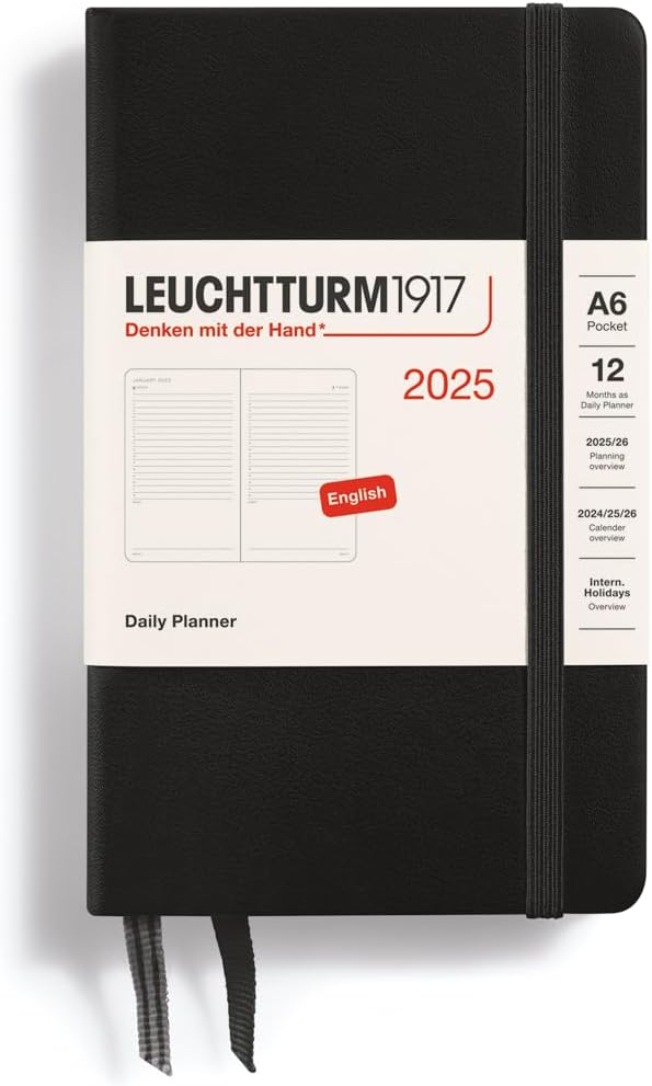 LEUCHTTURM1917 - Daily Planner 2025, Hardcover, Pocket (A6), Port Red (Jan 1 - Dec 31, 2025)