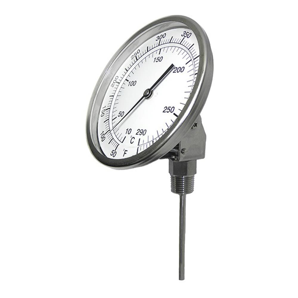 PIC Gauges B5A12-AA SS Case Bimetal Thermometer, 316 SS Stem, Adjustable Angle Connection, 5" Dial, 12" Stem Length, -40/120° F & -40/50° C Temperature Range