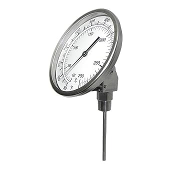 PIC Gauges B5A9-TT SS Case Bimetal Thermometer, 316 SS Stem, Adjustable Angle Connection, 5" Dial, 9" Stem Length, 200/1000 F & 93/538 C Temperature Range