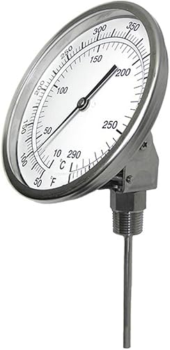 PIC Gauges B5A4-II SS Case Bimetal Thermometer, 316 SS Stem, Adjustable Angle Co