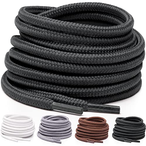 Miscly Cordones Redondos [3 Pares] Para Zapatos, Zapatillas de Deporte y Botas - Diámetro 4 mm (114 cm, Negro)