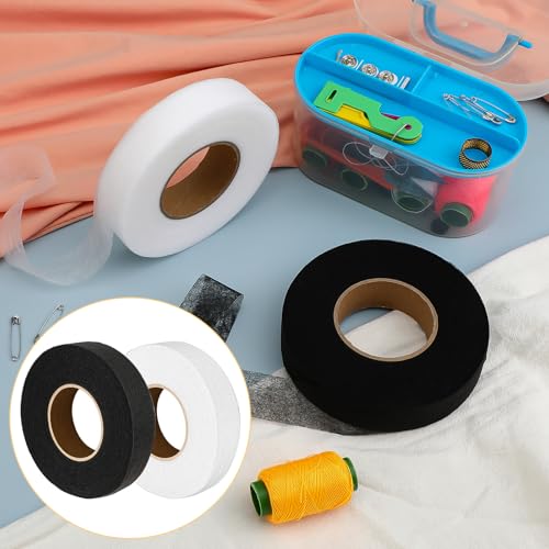 140 Yards Iron on Hemming Tape, 2 Rolls 1 inch Adhesive No Sewing Hem Tape, Stitch Witchery Tape, Iron on Tape for Hemming, Fusible Tape Adhesive Wonder Web for Curtain, Pants, Clothes (Black+White)