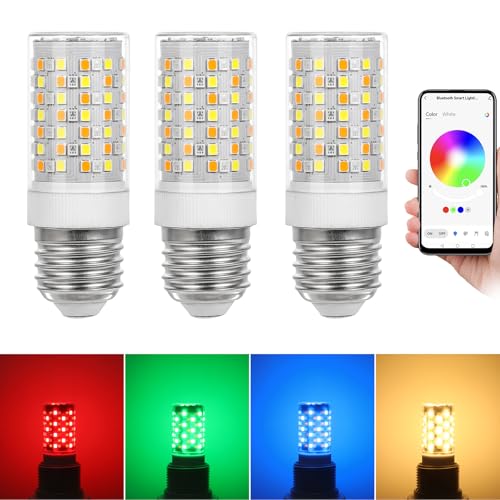 I-SHUNFA Bombilla LED Inteligente RGB con Bluetooth E27, 7W 750LM, CA 230V, Brillo y Temperatura de Color Ajustables, 16 Millones de Colores DIY, Regulable en Múltiples Colores (3 Pack Nur Glühbirne)