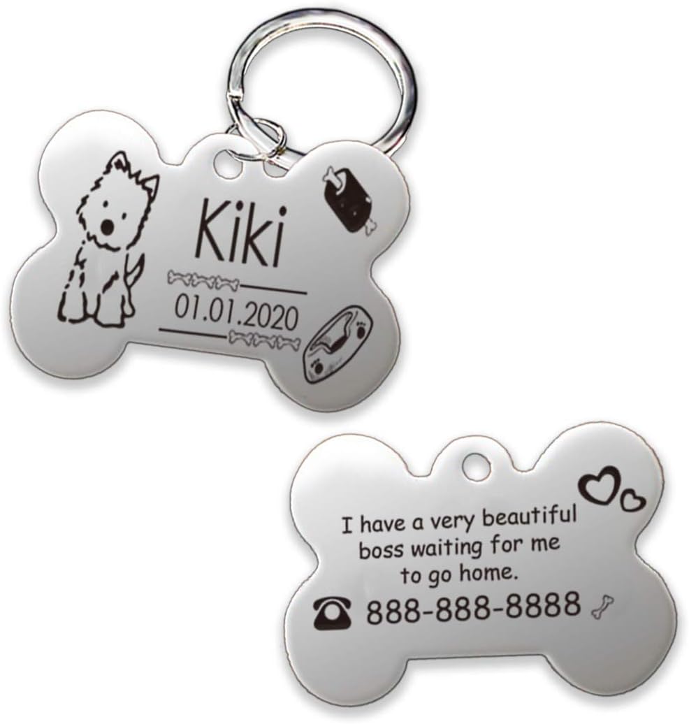 Stainless Steel Pet ID Tags, Personalized Dog Tags and Cat Tags with Custom Text, Engraved on Both Sides on Bone, Round, Fish Shapes by…