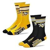 For Bare Feet Men's NHL (2-Pack)-4 Stripe Deuce Crew Socks-Pittsburgh Penguins-Large