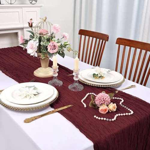 RestfulGlow 6 Pack Burgundy Cheesecloth Table Runner 10FT Boho Cheese Cloths Gauze Fabric Table Runners 120 Inch Rustic Sheer for Wedding Party Baby Shower Holiday Home Decorations by RestfulGlow - Used condition - Image 3