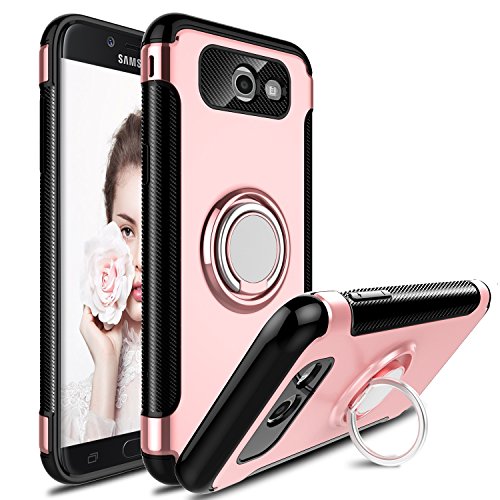 Elegant Choise Galaxy J7 2017 Case, J7 Sky Pro Case, J7 Perx Case, Hybrid Dual Layer 360 Degree Rotating Ring Kickstand Protective Case with Magnetic Case Cover for Samsung J7 2017 (Pink)