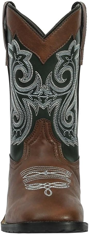 TuffRider Children's Assateague Island Rounded Toe Western Boot- Brown w/Green- 12C