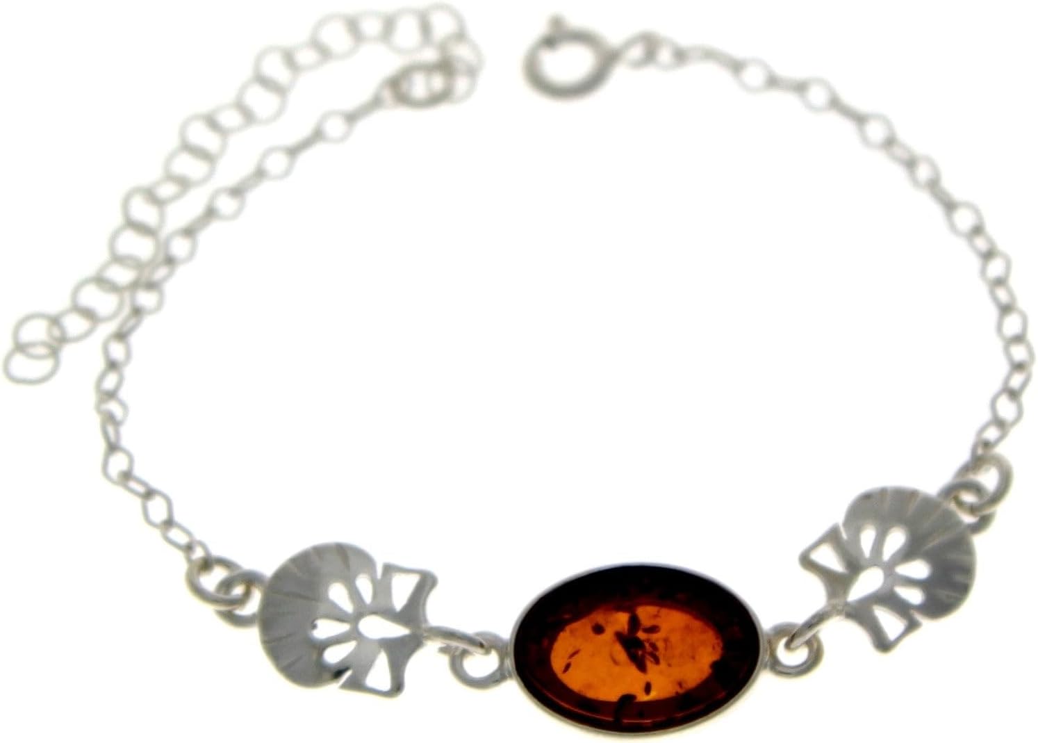 SilverAmber Jewellery UK – 925 Sterling Silver & Baltic Amber Adjustable Bracelet – Length 21 cm – M551