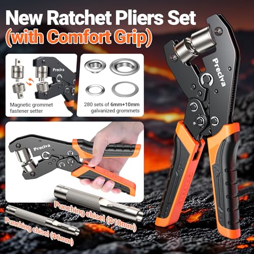 Preciva Grommet Tool Kit of 3/8\" and 1/4\", Interchangeable Double Head Handheld Grommet kit with 280pcs Eyelets and Grommets for Tarp Leather Fabric - Thumbnail 2