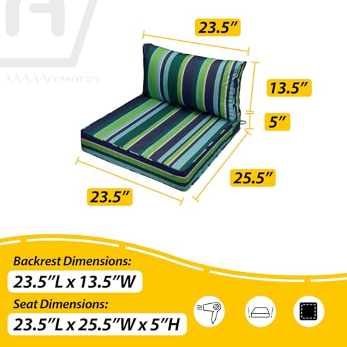 Image of AAAAAcessories Outdoor Seat Cushions for Chairs, Fade-Resistant, Waterproof Patio Furniture Replacement Cushions, 23.5 inch x 25.5 inch x 5 inch + 23.5 inch x 13.5 inch, Stormy Teal Coastal Stripe