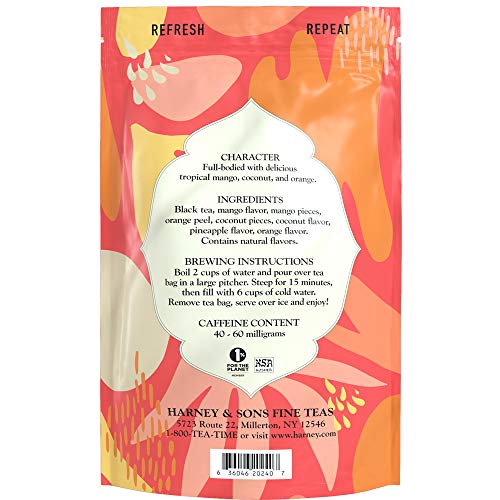 Harney & Sons Tropical Mango | Fresh Brew Iced Tea Pouches, 15 Two Qt Large Tea Pouches #TOP2