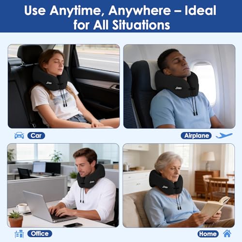 jiaao Travel Pillow Memory Foam Neck Support, Advanced Memory Foam Neck Pillow for Airplanes, Cars & Trains with Eye Mask, Earplugs & Storage Bag by jiaao - Image 7
