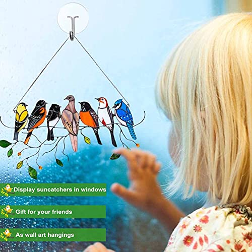 HM&DX Multicolor Birds on a Wire High Stained Metal, New Suncatcher Bird for Window Series Window Hangings Large Panel Ornaments Pendant Home Decoration Gifts for Bird Lover (7 Birds)…