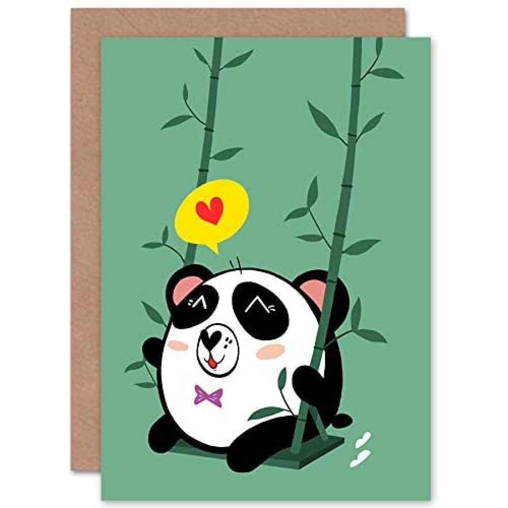 Wee Blue Coo Kawaii Panda Love Greeting Card With Envelope Inside Premium Quality