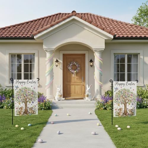 SMBLCE Happy Easter Garden Flag 12 x 18 Inch Double Sided Outside Flag, Easter Eggs Tree Bunny Yard Outdoor Easter Holiday Decoration — view 5