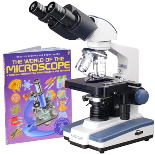 Image of AmScope B120C-WM Siedentopf Binocular Compound Microscope, 40X-2500X Magnification, Brightfield, LED Illumination, Abbe Condenser, Double-Layer Mechanical Stage, Includes Book