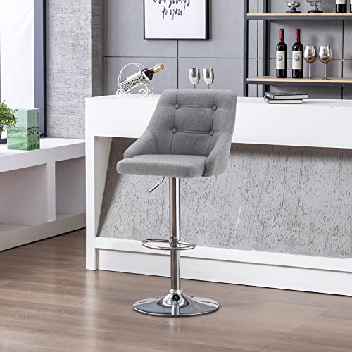 Brage Living Swivel Bar Stool with Back, Adjustable Fabric Tufted Barstool, Upholstered Counter Height Airlift Bar Chair for Kitchen Dining Cafe (Light Grey)