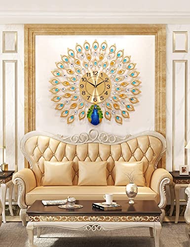 Bidesen Large Peacock Wall Clock Non-Ticking Silent Crystal Creative Personality Modern Luxury Art Decorative Wall Clocks For Living Room Decor-23.6Inch #TOP2